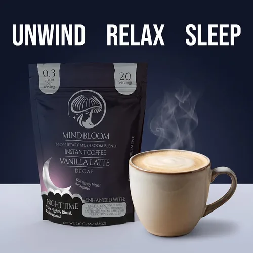 Vista 3 de Café instantáneo Night Time Vanilla Latte - Descafeinado - Mezcla patentada de hongos