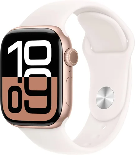 Vista 18 de Apple Watch Series 10 [GPS 42 mm] Smartwatch con caja de aluminio negro brillante y correa deportiva negra - M/L. Rastreador de fitness, aplicación