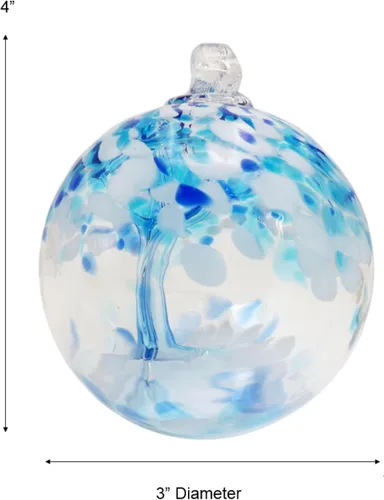 Vista 7 de Dale Tiffany Vidrio soplado a mano, 3 pulgadas de diámetro, color aguamarina, Colección Árbol de la Vida, Globo de Bruja Colgante para Jardín