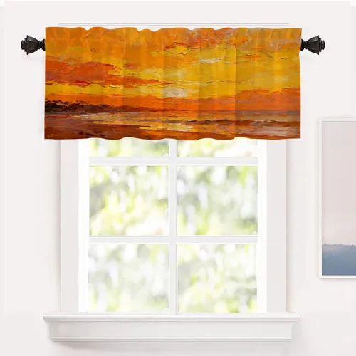 Vista 8 de Shrahala Beach Scenery Blackout Curtain Tiers, Coastal Landscape Kitchen Valance Light Blocking Tier Drapes with Rod Pocket, 2 Pack 26 X 24 in Blue1