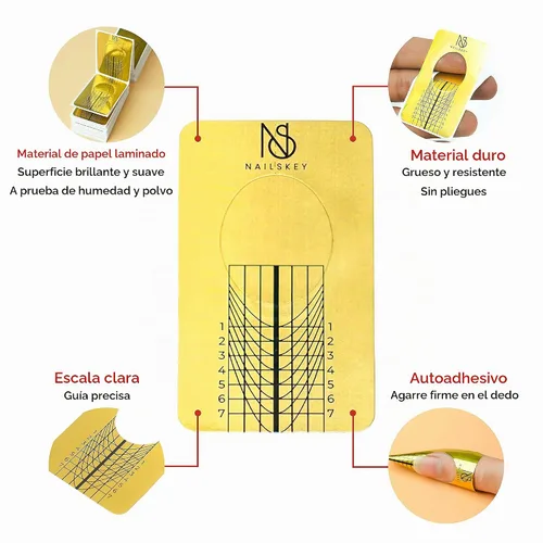 Vista 3 de Formas de Uñas para Constructor de Gel - 100 Piezas Calcomanías Autoadhesivas de Extensión de Uñas para Acrílico, UV y Poly Gel con Guía