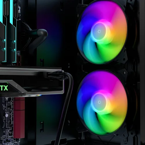 Vista 7 de upHere Larga vida útil de 4.724 in, 3 pines de alto flujo de aire, edición silenciosa, ventilador LED arcoíris para fundas de PC, enfriadores de CPU