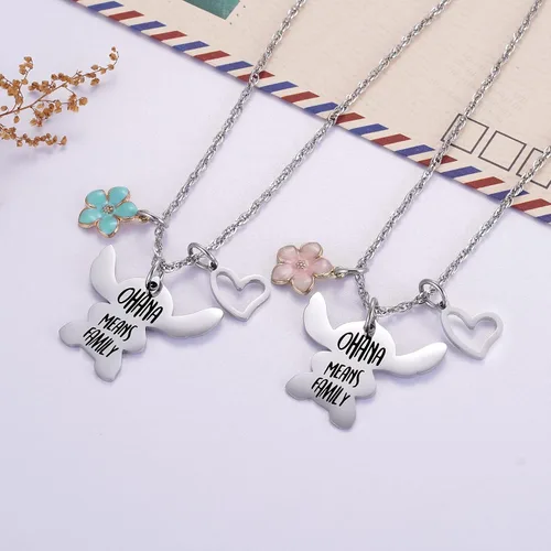 Vista 4 de Ralukiia - Collar con la frase "Ohana mean family", llavero con forma de Stitch, regalos de joyería para niños y niñas