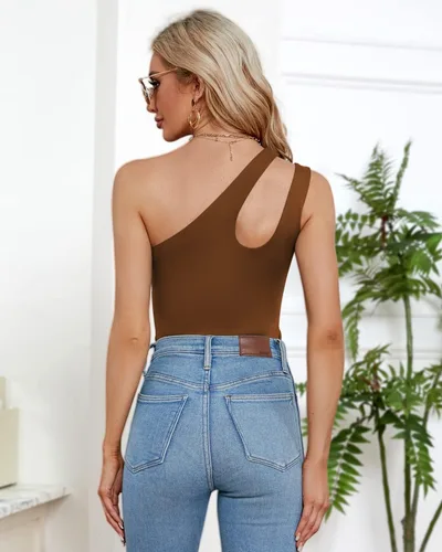 Vista 5 de WAYMAKER Camiseta sin mangas sexy con un hombro recortado frontal sin espalda para mujer