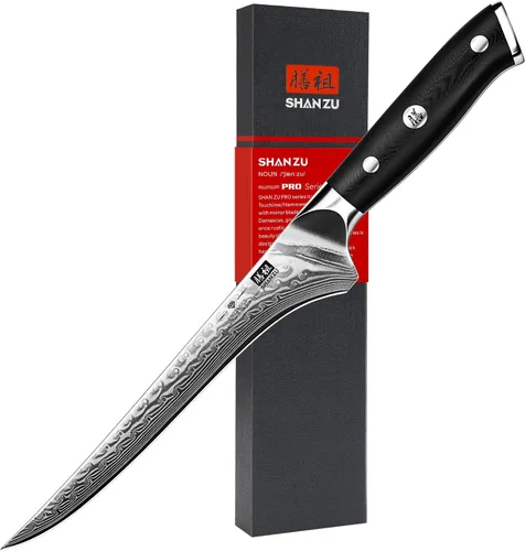Vista 11 de Cuchillo de pan SHAN ZU de 8 pulgadas, cuchillo japonés de acero de Damasco con hoja ondulada serrada, cuchillo profesional afilado de acero super