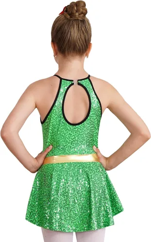 Vista 3 de JEATHA Vestido de leotardo de baile latino moderno de lentejuelas brillantes para niñas