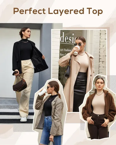 Vista 6 de INLYRIC Body de manga larga para mujer cuello alto sin mangas básico ajustado elástico para mujer