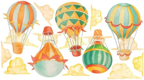 Vista 3 de Up & Away - Kit de calcomanías de pared con globo aerostático en acuarela – Calcomanía de pared de globo aerostático Chromantics