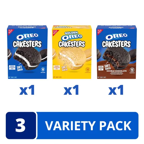 Vista 3 de OREO Cakesters Soft Snack Cakes - Paquete variado de 3 a 5 unidades (15 paquetes de bocadillos en total, 5 por sabor)