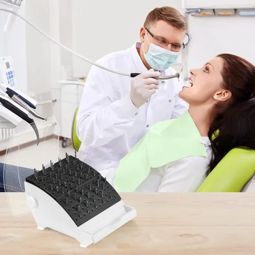 Vista 6 de Annhua - Bloque dental negro de 142 agujeros, soporte para broas, organizador dental de plástico con funda para aguja, fresa, lima