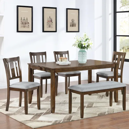Vista 22 de LUMISOL - Juego de mesa de comedor de madera maciza con 4 sillas tapizadas y banco para cocina, comedor, sala de estar, gris plateado