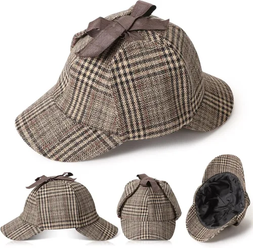 Vista 3 de 6 Pcs Detective Costume Accessories Set Detective Hat Magnifying Glass Bow Tie Fake Mustache Glasses