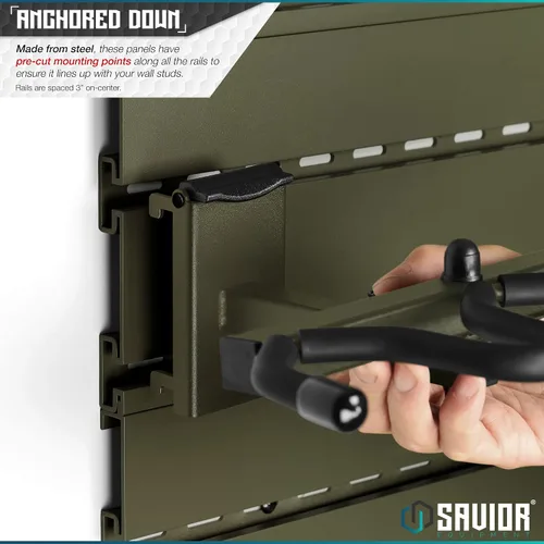 Vista 3 de Savior Equipment Sistema de rack de pared de acero resistente, paneles de pared de acero resistente, almacenamiento de montaje en pared, 5 o 10 Gris