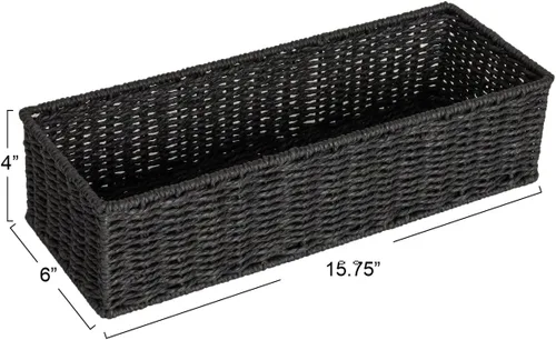 Vista 2 de Household Essentials Cesta de almacenamiento rectangular de cuerda de papel tejida a mano, color negro