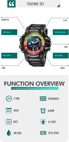 Vista 4 de KXAITO Men's Stainless Steel case Sports Watch Military Watch Outdoor LED Stopwatch Digital Electronic Large Dual Display Waterproof Tactical Army