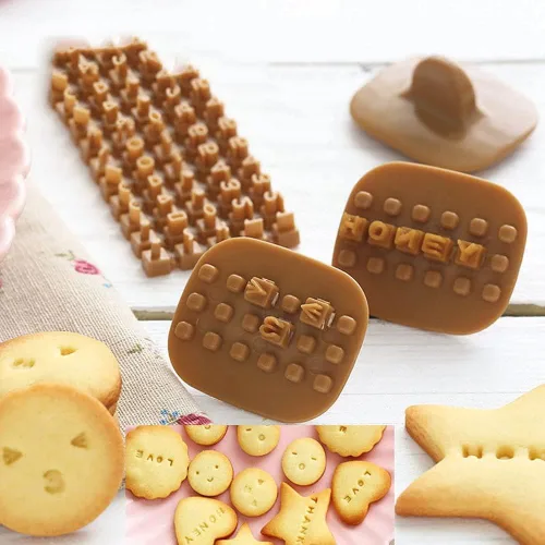 Vista 3 de Juego de 100 cortadores de galletas con letras del alfabeto y números, sellos, prensa, galletas, fondant, decoración de herramientas para hornear