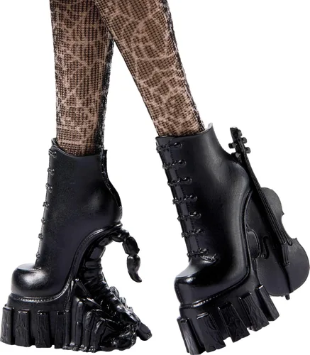 Vista 5 de Muñeca de miércoles de Monster High y accesorios, muñeca coleccionable de Wednesday Addams en uniforme de la Academia Nevermore con Thing y mochila