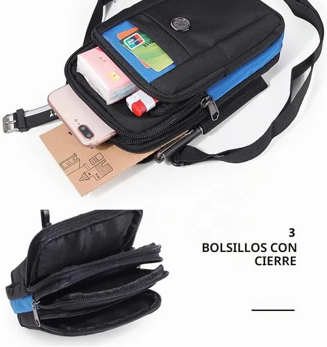 Vista 5 de Senient Wolf impermeable de nailon multifuncional teléfono Crossbody cintura cartera viaje pasaporte bolsa Negro