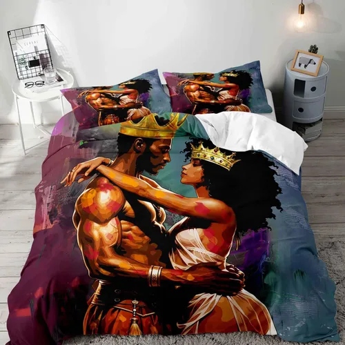 Vista 8 de LUVIVIHOME Juego de funda de edredón afroamericana de 2 piezas, pintura al óleo, arte negro sexy, mujer negra, hombre, afro-queen y king, regalos