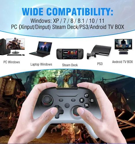Vista 2 de CBYLWK Steam Controller,PC Controller Wireless for Windows PCSteam DeckPS3Android TV BOX, Dual Vibrate Plug and Play Gamepad Joystick with 4