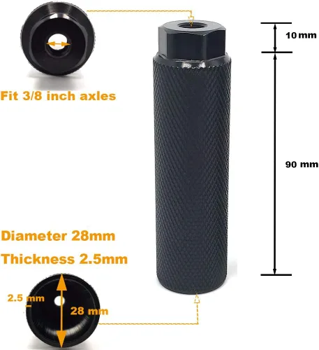 Vista 4 de 4 clavijas de pie de bicicleta, cilindro de aleación de aluminio de 4 pulgadas de longitud, ajuste antideslizante, ejes de 3/8 pulgadas (negro)