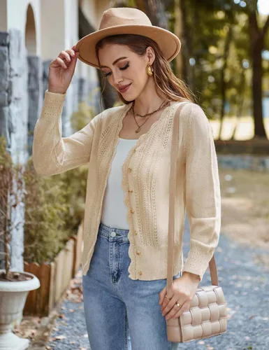 Vista 3 de GRACE KARIN Women's Knitted Cardigan Sweater Long Sleeve Button Down Lightweight Hollow Out Soft Open Front
