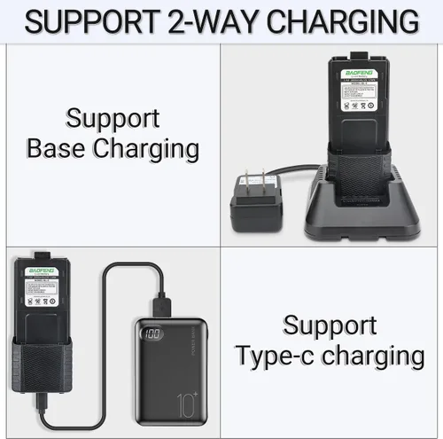 Vista 5 de BAOFENG Batería UV-5R BL-5 3800mAh USB-C de carga extendida de alta capacidad para radios UV5R BF-F8HP serie UV-5R con cable de carga tipo C