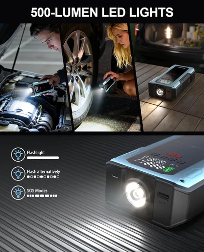 Vista 5 de Car Battery Jump Starter with Air Compressor,Portable 4000A Jump Box Blue Black