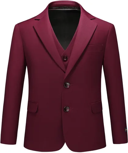 Vista 2 de Boys Suits Solid Slim Fit Tuxedo 3 Piece Set with Blazer Jacket Dressing Pants Vest for Kids Wedding Prom Ring Bearer Outfit