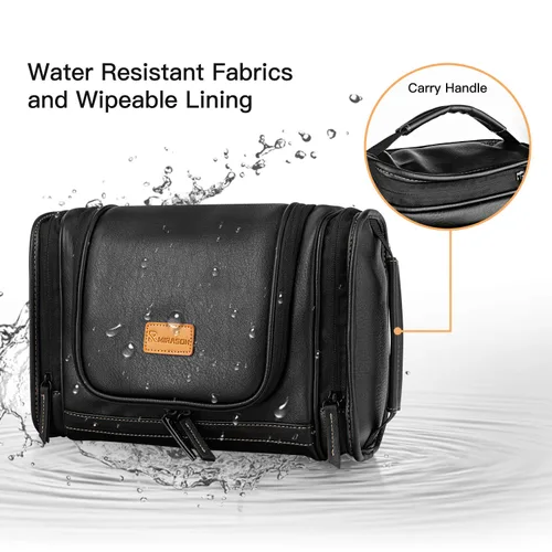 Vista 4 de MIRASON Neceser de viaje, bolsa de aseo colgante para hombres, bolsa de ducha de viaje de cuero para artículos de tocador, bolsa de baño con gancho