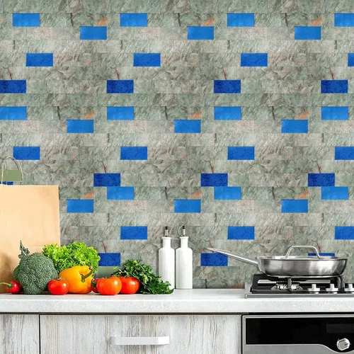 Vista 6 de XUANINY 5 hojas autoadhesivas para loseta en muro de azulejos de metro, azulejos de madera de metal autoadhesivos, calcomanías de pared de aluminio