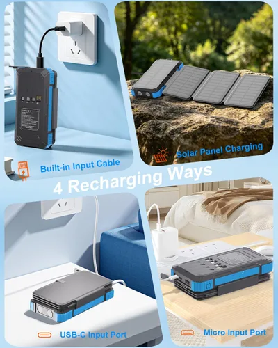 Vista 3 de Cargador portátil solar para Android 20000mAh perfecto para el aire libre y acampar Negro