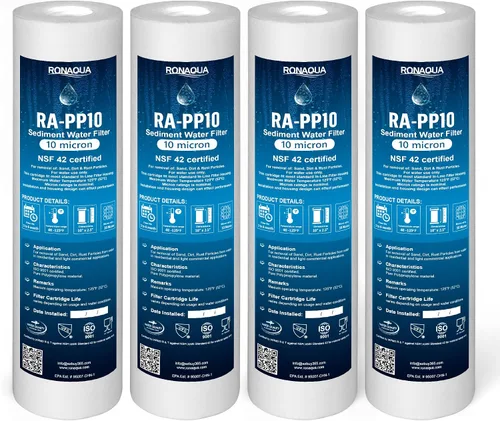 Vista 12 de Ronaqua Cartucho de filtro de agua para sedimentos de 1 micrón, 10 x 2.5 pulgadas, certificado NSF, filtración de 4 capas para cualquier unidad
