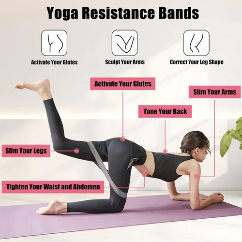 Vista 3 de Paquete de 5 bandas de resistencia, bandas de bucle para entrenamiento, bandas de entrenamiento de fitness elásticas para yoga, pilates y fuerza