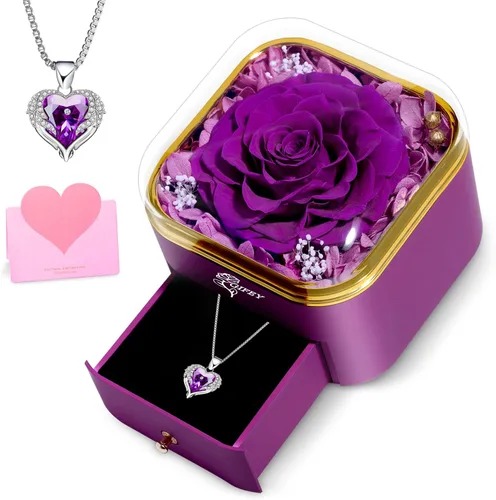 Vista 9 de Regalos para el día de la madre, rosa eterna con collar, regalos para mujeres, madre, abuela, esposa y novia, regalo de cumpleaños, boda, regalo