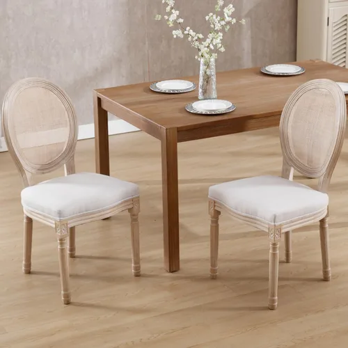Vista 42 de Kmax Sillas de comedor estilo granja, patas de madera marrón, elegantes sillas de cocina copetudas, sillas de dormitorio francesas desgastadas
