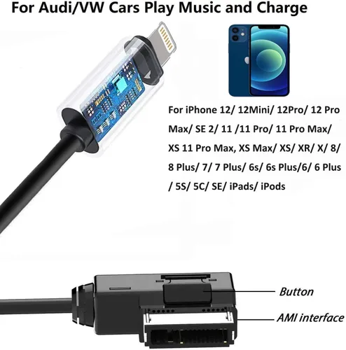 Vista 2 de Wahbite AMI MMI MDI - Cable adaptador de interfaz auxiliar para iPhone 13 12 11 Xs Max XR X 8 7 6 compatible con Audi A3/A4/A5/A6/A8/S4/S6/S8/TT