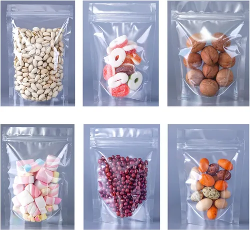 Vista 4 de Paquete de 100 bolsas transparentes de pie con cremallera, bolsa de embalaje de alimentos de frutas secas, bolsa de sellado transparente a prueba