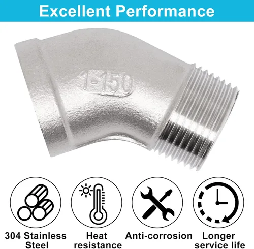 Vista 4 de 1 PIEZA Accesorios de Codo de 45 Grados, Tubo Macho NPT de 1" a 1" NPT Hembra 304 Accesorio de Tubería de Acero Inoxidable, Acoplador Conector