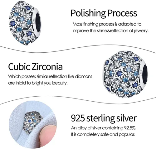 Vista 2 de Abalorio de plata de ley 925 para pulseras y collares Pandora para mujer, circonitas cúbicas 5A, cuentas de joyería