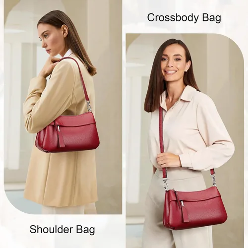 Vista 27 de Over Earth Genuine Leather Crossbody Bags for Women Small Hobo Handbags Shoulder Purses with 2 Detachable Straps