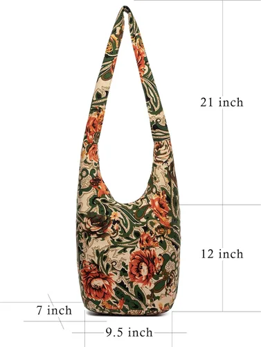 Vista 78 de Bolsa de hombro para mujer, de lona en estilo hippie/bohemio para llevar cruzada al hombro, disponible en diferentes colores y estampados
