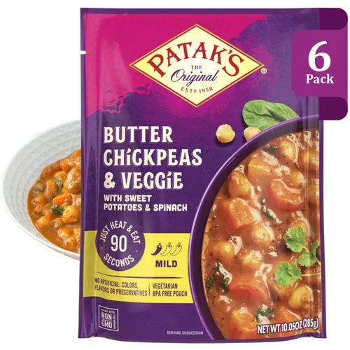 Vista 12 de Patak's Garbanzos con Mantequilla y Vegetales, 10.05 Oz (Paquete de 1) Curry Suave con Garbanzos, Espinaca, Zanahorias, Comidas Vegetarianas Listas