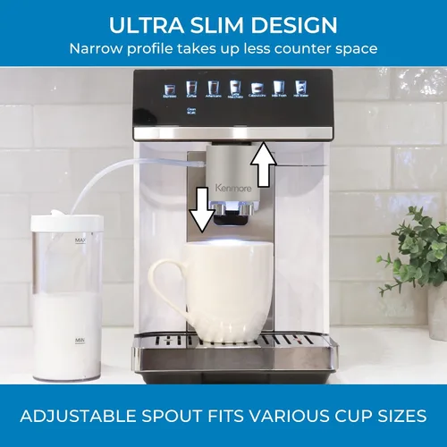 Vista 5 de Kenmore Cafetera de Café Completamente Automática - con Molinillo, Espumador de Leche y Vaporizador, Tamper Automático, Máquina de Espresso Blanco