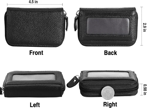 Vista 2 de MaxGear Credit Card Wallet with Zipper Genuine Leather Credit Card Holder with RFID Blocking Small Accordion Wallet