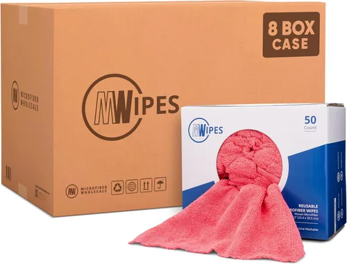 Vista 7 de Toallas de microfibra negras Trapos reutilizables de MWipes 50 trapos en una caja Superabsorbentes, lavables a máquina cientos de veces
