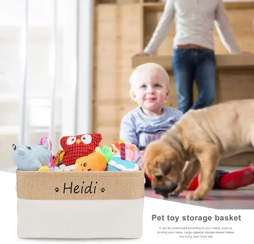 Vista 5 de Cesta de almacenamiento personalizada de juguetes para perros, plegable, caja de almacenamiento con nombre de la mascota, organizador para juguetes