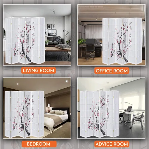 Vista 12 de Legacy Decor Biombo de 4 paneles para habitación con diseño de ciruelo en flor. Negro