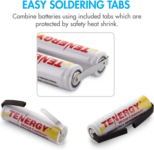 Vista 4 de Tenergy Batería recargable AA NiCD de 1.2 V, baterías de alta capacidad de 1000 mAh con pestañas para afeitadoras, recortadoras, maquinillas