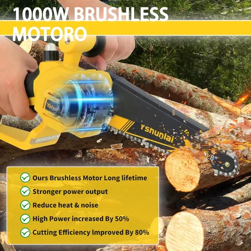 Vista 2 de Mini motosierra inalámbrica de 8 pulgadas y 6 pulgadas, motosierra de mano con batería pequeña con 2 baterías de 4000 mAh, motosierra eléctrica sin